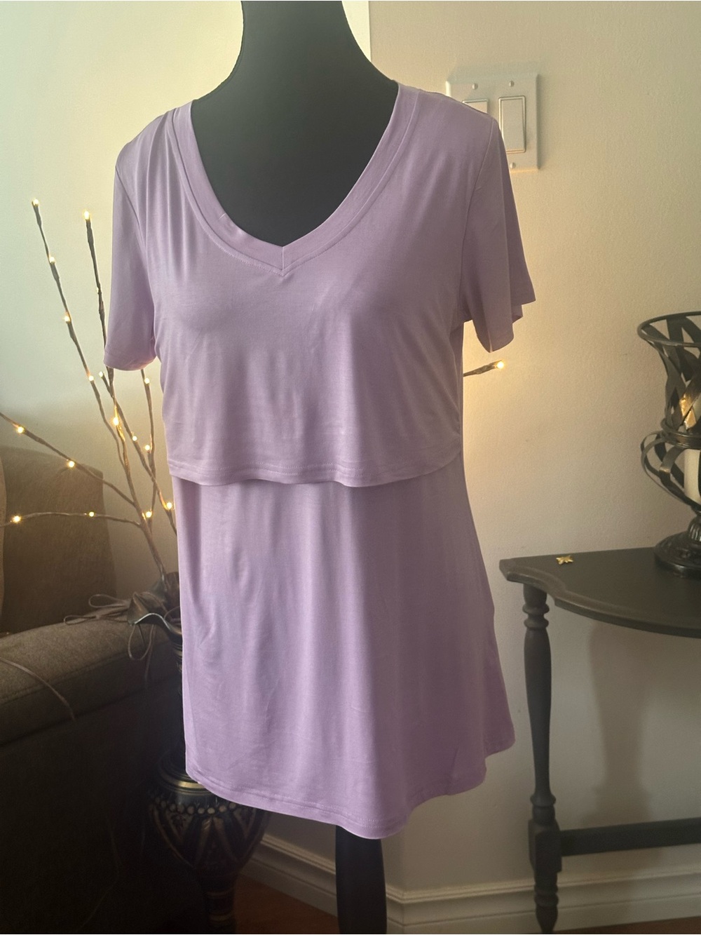 Nursing Top  Lavender V-Neck Layered